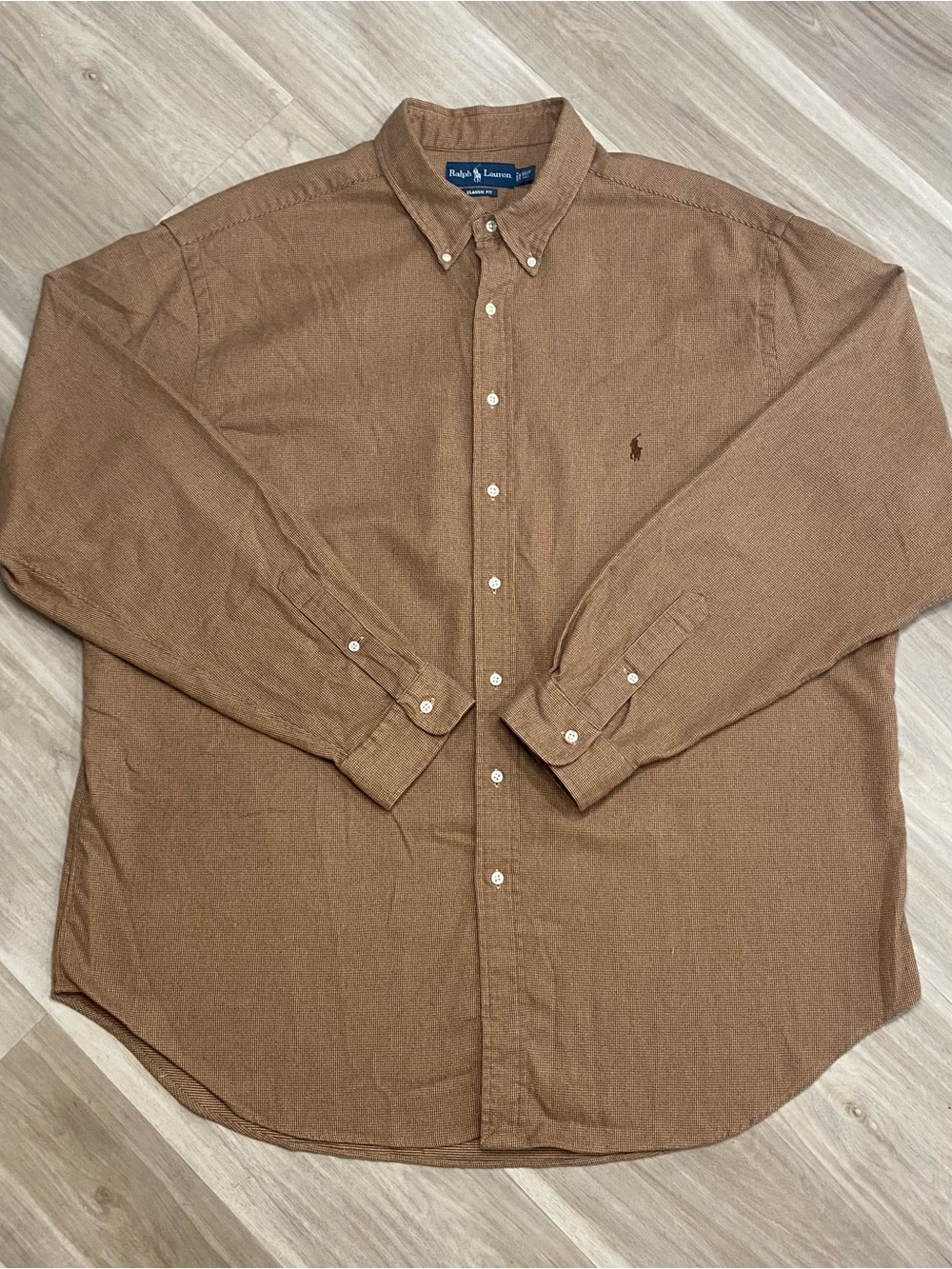 Ralph Lauren Shirt Mens 3XLT Classic Fit Brown Houndstooth Long Sleeve Big Tall